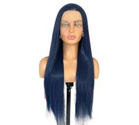 Parrucca frontale in pizzo HD liscia blu scuro 13x4, parrucche sintetiche lunghe e lisce pre-pizzicate senza colla Capelli Estensioni(22 inch)