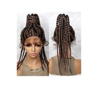 Parrucca frontale in pizzo intrecciato da 24 pollici con parrucca in scatola di capelli intrecciati africani Capelli Estensioni(Brown)