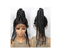 Parrucca frontale in pizzo intrecciato da 24 pollici con parrucca in scatola di capelli intrecciati africani Capelli Estensioni(Natural black)