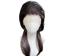Parrucca frontale in pizzo marrone scuro da donna, 13 x 4 cm, senza colla, lunghezza 16 pollici, con gradini e coda di cavallo aggiunge volume ai capelli