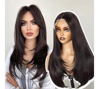 Parrucca frontale in pizzo nero naturale, 13 x 4 cm, 66 cm, capelli sintetici dritti per donne, indossare e andare senza glueless, Pre Plucked with Baby Hair Long Straight High Temperature Fiber Hair