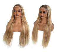Parrucca frontale in pizzo ombré da 76 cm, capelli umani, 33 x 4 parrucche bionde trasparenti dritte con pizzo frontale pre-pizzicato con nodi sbiancati per le donne 9A capelli vergini brasiliani
