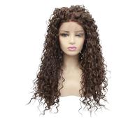 Parrucca frontale in pizzo sintetico riccia 13X4, parrucche marroni for uso quotidiano da donna for feste Topper per Capelli da Donna(14inch)