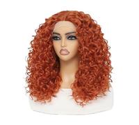 Parrucca frontale in pizzo sintetico riccia da 20 pollici for donne, nera, con riga a T, 13x4,5x1.(Orange)