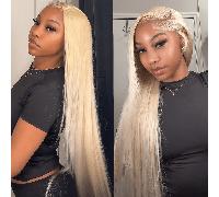 Parrucca frontale in pizzo trasparente HD 613 bionda 13x6 con capelli umani, pre-pizzicata, liscia come l'osso, densità 180 613 Blonde Bombshell - Parrucca frontale in pizzo HD 13x6 con capelli umani