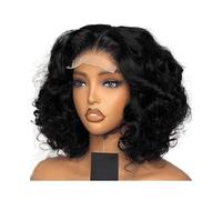 Parrucca frontale in pizzo trasparente HD senza colla, capelli umani pre-pizzicati, ondulati, for donne nere, densità 250, indossa e vai! Extension per Capelli(Black 4x4,14inch)
