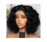 Parrucca frontale in pizzo trasparente HD, senza colla, capelli veri, pre-pizzicati, ondulata, per donne nere, 250 densità, da indossare e via! Aggiunge volume di capelli (nero 13 x 4,16 pollici)