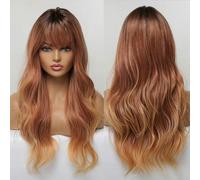 Parrucca gialla Parrucche sintetiche naturali ondulate con frangia per le donne Cosplay Party Usa parrucca per c