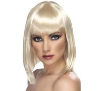 Parrucca Glam Bionda Corto Dritto Con Frangia Per Adulti Donne Costume Nuovo