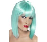 Parrucca Glam Blu Corto Bob Dritto Aqua Accessorio Per Costume