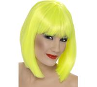 Parrucca Glamour Anni '80 Neon Gialla Per Donne Nuova