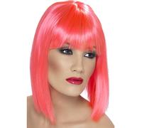 Parrucca Glamour Femminile Anni '80 Neon Rosa Per Festa Di Pollo Nuova Corto Bob