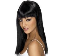 Parrucca Glamourama Nera Lunga Dritta Per Signore Accessorio Per Costume Nuovo