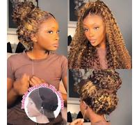 Parrucca Glueless in pizzo pieno 360 con cinturino invisibile P4/27 Evidenzia 13x6 HD Parrucche frontali in pizzo ricci per capelli umani Onda d'acqua profonda per le donne