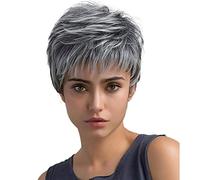 Parrucca grigia con frangia Pixie Cut Parrucche per capelli corti per donne bianche parrucca sintetica grigio argento naturale resistente al calore parrucche piene
