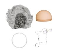 Parrucca Grigia Da 1 Pezzo, Vecchia Signora, Capelli Corti E Ricci, Accessori Per Parrucche Cosplay, Capelli Ricci Ondulati, Parrucca Per Costume Da Festa