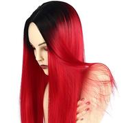 Parrucca grigia lunga da donna parrucca dritta con radici nere o parrucca da usare quotidianamente (Colore : Red)