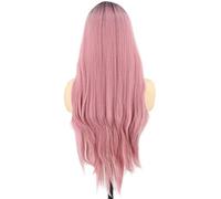 Parrucca grigia lunga da donna parrucca dritta con radici nere o parrucca da usare quotidianamente (Colore : Pink)