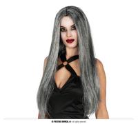 Parrucca grigia lunga liscia brizzolata Carnevale Halloween Strega Mago Teatro