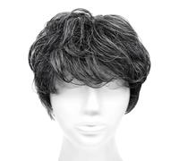 Parrucca grigia senza colla, da donna, con capelli umani corti, taglio pixie, tonalità grigio bianco naturale, cuffia in rete esagonale traspirante, vestibilità regolabile per l'uso quotidiano, feste