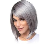 Parrucca Grigia, Struttura a Scoppi Obliqui Di Temperamento, Soffici Capelli Corti, Parrucca Da Donna Di Mezza Età Argento Sfumato Nero, Capelli Naturali Per Uso Quotidiano Adatti a Ragazze E Donne