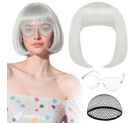 Parrucca Grigio chiaro con occhiali da sole a cuore e cuffia per capelli da donna, PLULON Parrucche corte sintetiche colorate divertenti per cosplay per donne e uomini Addio al nubilato Halloween