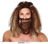 Parrucca guerriero vichingo barba medievale carnevale supereroe fiaba eroe avventura figura, colore: marrone