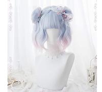 Parrucca Harajuku Lolita dolce ricci capelli sintetici frangia frangia ragazze adulte Cosplay con panini resistenti al calore rosa blu usura quotidiana
