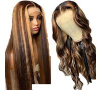 Parrucca Highlight 26 pollici Full Frontal HD Trasparente Pre-pizzicata Ombre Dritto Frontale Marrone Colorato Glueless Parrucche Naturali per Donne