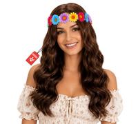 Parrucca Hippie Donna Castana, Anni 70, Carnevale Hippie, Parrucche