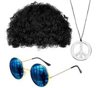 Parrucca hippie e occhiali da sole, set di collana con occhiali da sole con parrucca hippie, collana con occhiali da sole, parrucca afro, per feste a tema anni 50/60/70, costumi di Halloween per