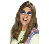 Parrucca Hippie Marrone Lunga Adulto Neil Anni '60 Groovy Accessorio Per Costume
