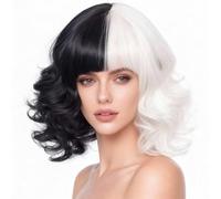 Parrucca In Bianco E Nero Da 1 Pezzo, Parrucca Stile Moda, Oggetti Di Scena Per Giochi Di Ruolo, Attrezzatura Per Mascheratura.