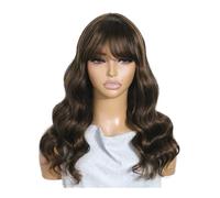 Parrucca in capelli umani con frangia, effetto mosso, senza pizzo, da indossare e indossare, senza colla, densità 180, for donne Extension per Capelli(16inch)