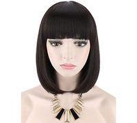 Parrucca in fibra sintetica parrucche da bob sintetiche per donne corta parrucca scura nera bob naturale che guardano dritti la parrucca per capelli quotidiani con frangia per cosplay Hallo