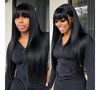 Parrucca in pizzo con parte centrale 3x1 Parrucche economiche diritte per ossa Parrucca piena di capelli umani fatta a macchina con frangia per le donne in vendita a buon mercato