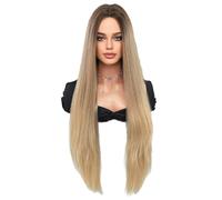Parrucca in Pizzo Parrucca da indossare tutti i giorni for le donne, lunga riga centrale, capelli lisci, testa piena, stile nordico, parrucca sintetica sfumata naturale Parrucche da Donna