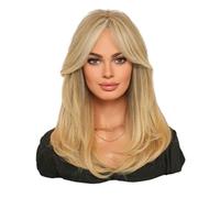 Parrucca in Pizzo Parrucca sintetica da donna a testa piena, a strati, lunga fino alle spalle, con frangia, capelli ricci di media lunghezza Parrucche da Donna