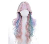 Parrucca in Pizzo Parrucche multicolore miste con capelli lunghi ricci con frangia, copricapo completo, design creativo con punti salienti Parrucche da Donna