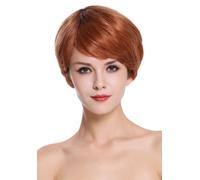 Parrucca In Vera Capelli Donna Corto Con Riga Centrale Rame Marrone Chiaro