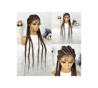 Parrucca Intrecciata 36 Pollici Donne, Parrucche Scatola Attaccatura Naturale Capelli Bambini Parrucca Trecce Intrecciate Frontali In Pizzo Sintetico Topper per Capelli da Donna(Dark brown)