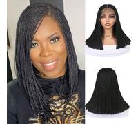 Parrucca intrecciata a micro trecce per donne, parrucca frontale in pizzo intrecciato sintetico a trecce senegalesi diritte, con micro trecce, pre-depilata con capelli baby, colore nero, 2 trecce senz