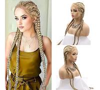 Parrucca intrecciata bionda con capelli lunghi e morbidi sintetici con pizzo frontale, per donne nere, dall'aspetto naturale, 613 trecce bionde intrecciate, senza colla, in fibra resistente al calore