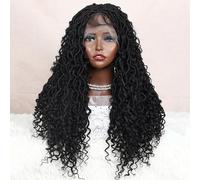 Parrucca intrecciata boho senza nodi, 31 pollici, parrucche nere naturali con separazione, spazio intrecciato, dreadlock, per donne nere, parrucca sintetica afro riccia intrecciata