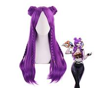 Parrucca K/DA Kaisa lunga treccia viola con costume cosplay Bun KDA Kai'Sa Capelli sintetici resistenti al calore Parrucche per feste di Halloween MZ-1332