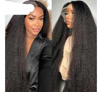 Parrucca Kinky Straight Glueless Capelli Umani Pronta da Indossare 13x4/13x6 HD Front Lace Parrucche Capelli Umani 5x5 Chiusura Lace Parrucche-13x4 Full HD Lace-36 pollici-180 Densità