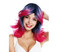 Parrucca Lady Extravagant Wild a Strati con Meches Blu Rot Cosplay Paradiesvogel