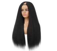 Parrucca liscia e crespa con capelli umani, con parte a V, for donne, senza colla, Yaki, for donne nere, senza risciacquo, densità 150, colore naturale Topper per Capelli da Donna(24inch)