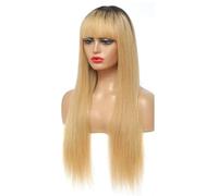 Parrucca liscia in capelli umani con frangia, densità 150, senza colla, fatta a macchina per donne aggiunge volume ai capelli (Ombre Honey Blonde, 22 pollici)