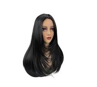 Parrucca lunga 23 pollici liscia per donne, parte centrale, parrucche naturali resistenti al calore in fibre sintetiche Aggiunge volume dei capelli (nero)